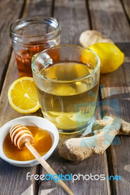 Ginger Tea With Honey And Lemon Stock Photo