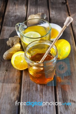 Ginger Tea With Honey And Lemon Stock Photo