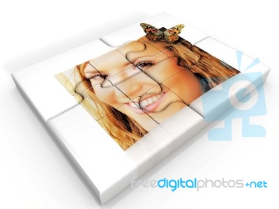 Girl And Butterfly In Puzzle Stock Image