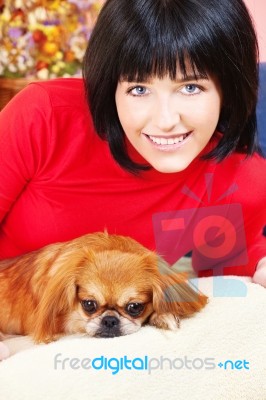 Girl And Her Dog Stock Photo