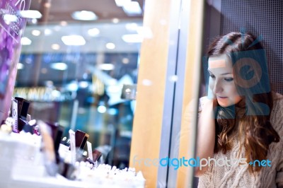 Girl At Jewelry Shop Stock Photo
