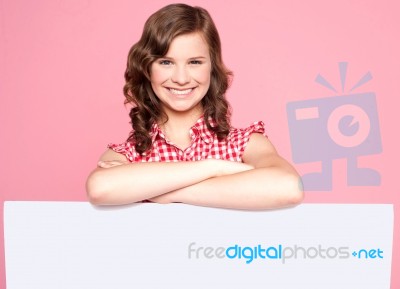 Girl Crossed Arm Behind Notice Stock Photo