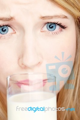 Girl Do Not Like To Drink Milk Stock Photo