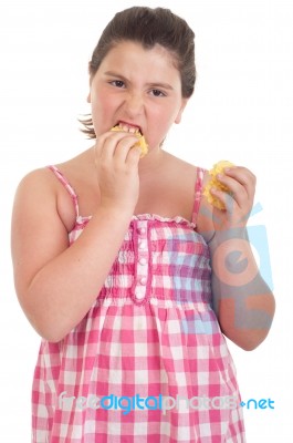 Girl Eating Chips Stock Photo