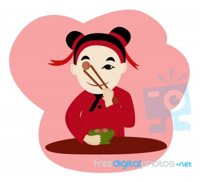 Girl Eating Food With Chopstick Stock Image