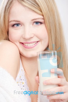 Girl Have Glass Of Milk Stock Photo