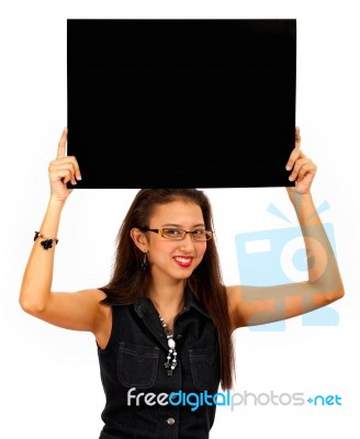 Girl Holding Black Board Stock Photo