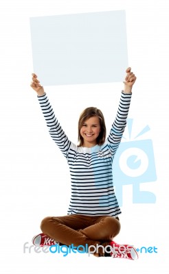 Girl Holding Blank Billboard Stock Photo