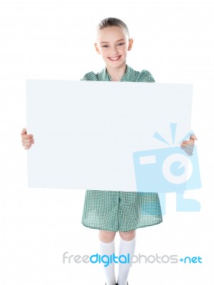Girl Holding Blank White Board Stock Photo
