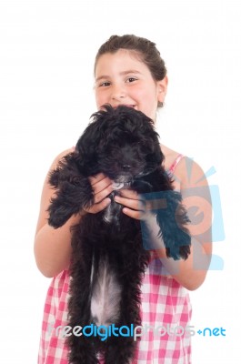 Girl Holding Dog Stock Photo