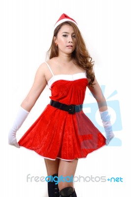 Girl In Red Santa Suit Stock Photo