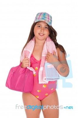Girl In Swimsuit Ready For Beach Stock Photo