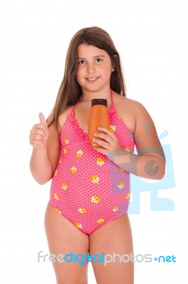 Girl In Swimsuit Showing Thumb Up Stock Photo