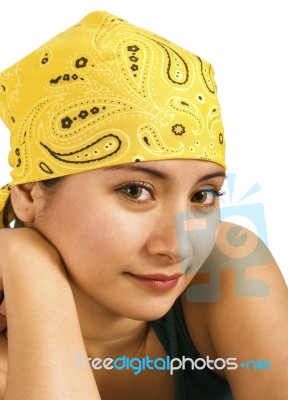Girl In Yellow Bandana Stock Photo