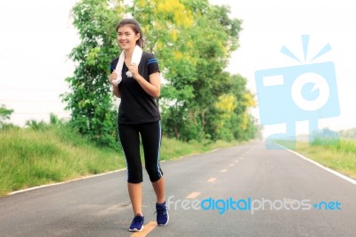 Girl Is Jogging Stock Photo