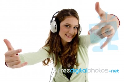 Girl Listening Music With Love Sign Stock Photo