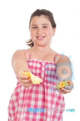 Girl Offering Chips Stock Photo