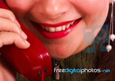 Girl On Telephone Stock Photo