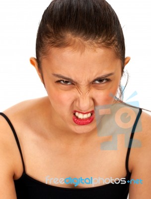 Girl Pulling Her Face Stock Photo