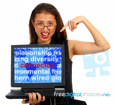 Girl Showing Connected Word Stock Photo