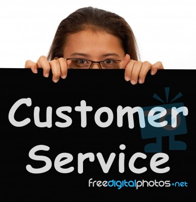 Girl Showing Customer Service Board Stock Photo