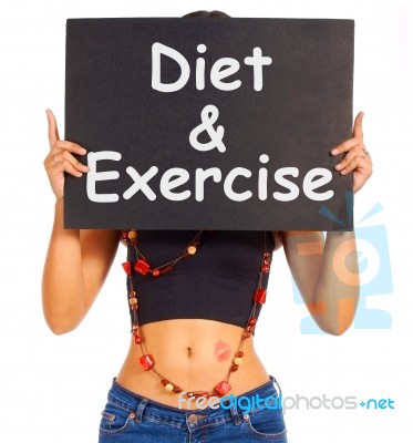 Girl Showing Diet And Exercise Sign Stock Photo
