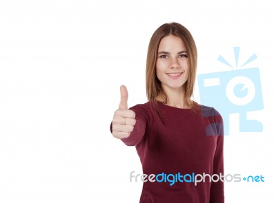 Girl Shows Sign Good Stock Photo