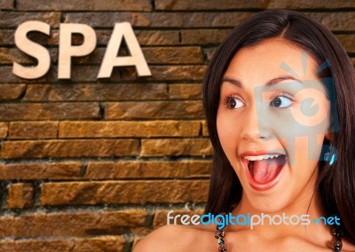 Girl Standing Outside A Spa Stock Photo