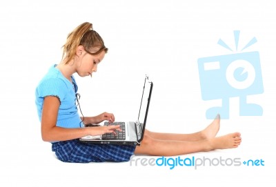 Girl Using Laptop Stock Photo