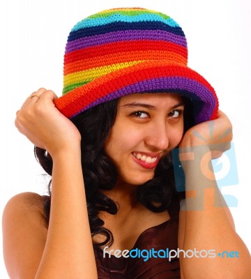 Girl Wearing Woolen Hat Stock Photo