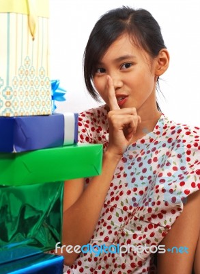 Girl With Birthday Presents Stock Photo