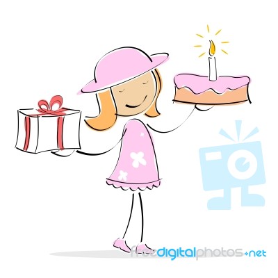 Girl With Cake And Present Stock Image
