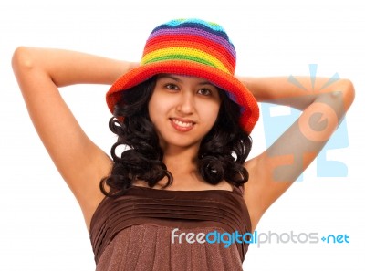 Girl With Hands Behind Her Head Stock Photo