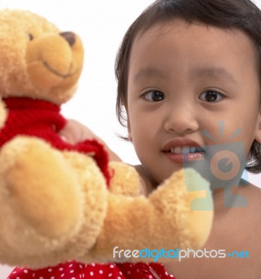 Girl With Her Teddy Stock Photo