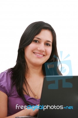 Girl With Laptop Stock Photo