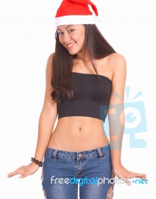 Girl With Santa Hat Stock Photo
