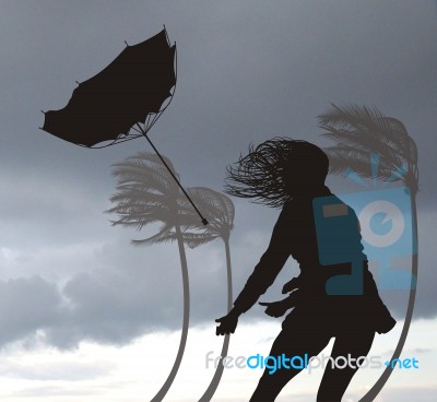 Girl With Umbrella Flown Stock Image