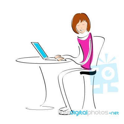 Girl Working On Computer Stock Image