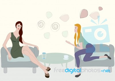 Girls At A Cafe Stock Image
