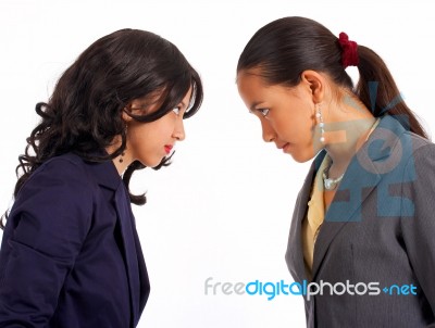 Girls Looking At Each Other Stock Photo