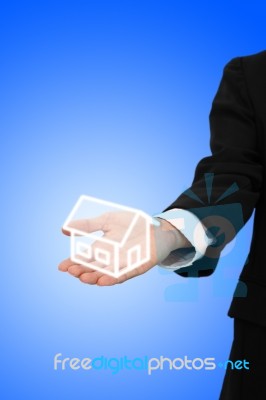Give House From Business Hand Stock Photo