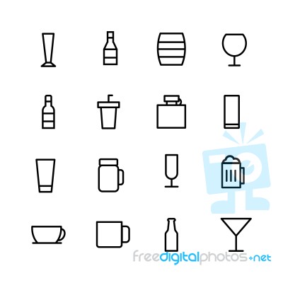 Glases And Bottles Icon Set On White Background Stock Image