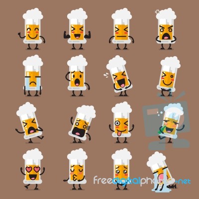 Glass Of Beer Character Emoji Set Stock Image