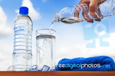 Glass Of Water And Bottle Stock Photo