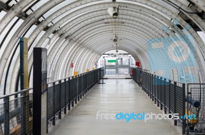 Glass Tube Corridor At Pompidou Centre In Paris Stock Photo