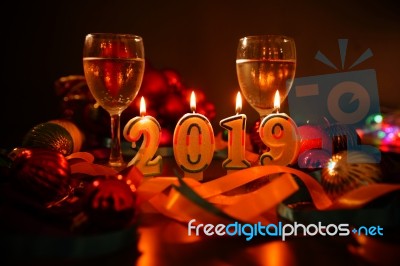 Glasses Of Champagne And New Year Decorations Stock Photo