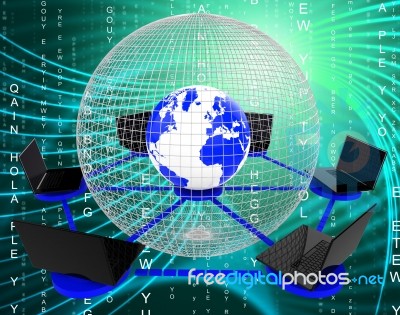 Global Computer Network Indicates Networking Monitor And Worldwi… Stock Image