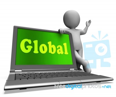 Global Laptop Shows Worldwide Continental Globalization Connecti… Stock Image