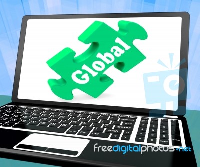 Global Laptop Shows Worldwide International Globalization Connec… Stock Image