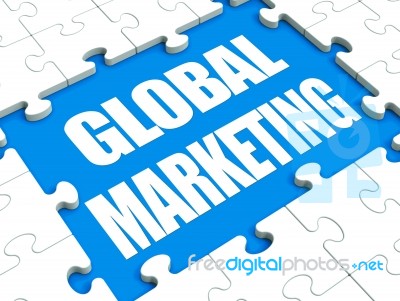 Global Marketing Puzzle Shows International Advertising Or Promo… Stock Image